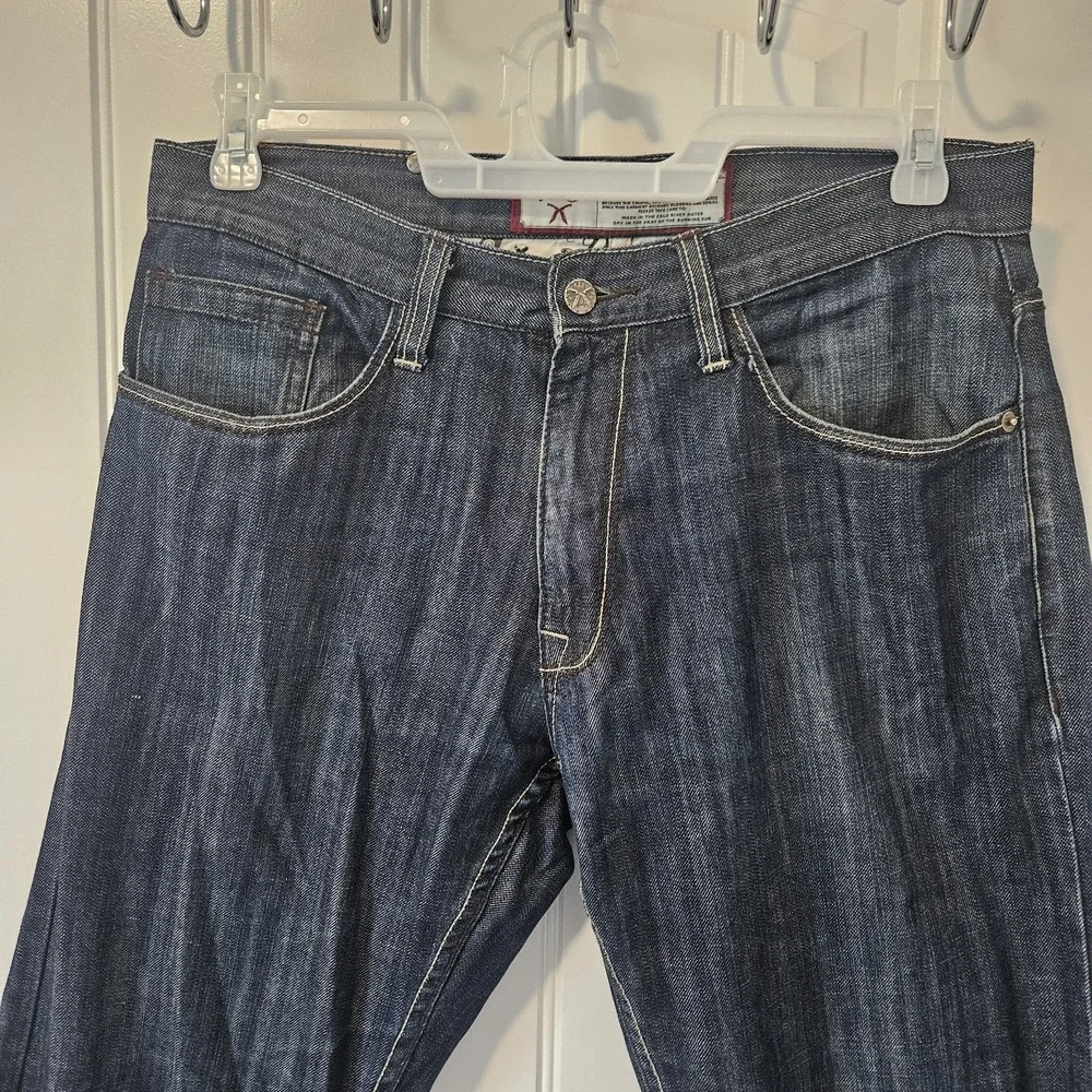 Artful Dodger Relaxed Straight Leg Embroidered Jeans Blue Streetwear Y2K 32